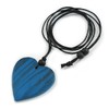 Avalaya Blue Wood Grain Heart Pendant with Black Cotton Cord