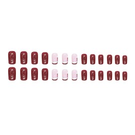 Christmas Press on Nails Short Fake Nails with Blood Red Santa Hat French Tip Designs Square Pink Red Full Cover Glue on Nails Xmas Glitter False Nails Press ons for Women Girls 24 Pcs