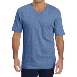 Wihion Mens Short Sleeve Pocket T-Shirts Casual Cotton V Neck Tee Tops Blue