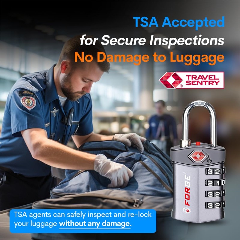 Forge 4-Digit Combination Lock, TSA Approved Locks for Luggage, Travel,