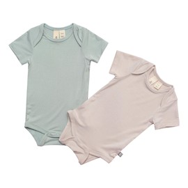 KYTE BABY Unisex Bodysuits, 2-Pack Short Sleeve Baby Bodysuits, 97% Rayon made from Bamboo, 3% Spandex (12-18 Months, Sage+Oat)