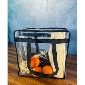 Vinylpac Clear Stadium Approved Bags 12x6x12 Transparent Tote, Zipper and Handles for Concerts, Sporting Events, Work, Gym, Clear, Large