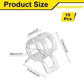 uxcell 15Pcs Spring Band Type Action Fuel/Silicone Vacuum Hose Pipe Clamp, 8mm Low-Pressure Air Spring Hose Clip Clamp for Automotive Oil Pipe Water Pipe, Silver
