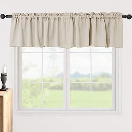 Pickluc Cortinas Opacas con Cenefa de 45 Cm de Largo, Cortas, con Bolsillo para Barra, para Ventanas de Cocina, Baño, Sala, Dormitorio O Sótano Dos Paneles, 132 Cm de Anchox45 Cm de Largo, Color Marfi