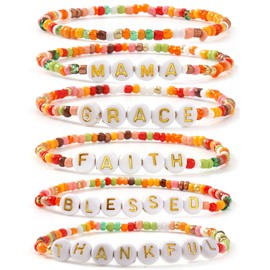 SHINUS BOHO Initial Gold Beaded Flower Fall Bracelet Stack for Women,5PCS Cute Orange Pumpkin Small Beads Stretch Stackable Bracelets Set Fashion Thanksgiving Festival Accessories Jewelry Gift Friendship