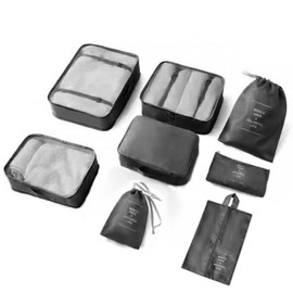LOVCY 8 Pieces Mesh Packing Cubes for Travel, Luggage Packing Organizers Bags Set, Travel Essentials Suitcases Accessories with Laundry Bag, Storage Shoe Bag, Clothing Underwear Bag (Black)
