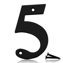 Bwintech 1 Pcs 75mm Matt Black SS304 House Numbers Door number 5, House Signs for outside, House Numbers Plaques for Front Wooden Door