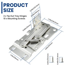 1 Pair Tip Out Tray Hinges, Sink Hinges for Kitchen Sink Front Drawer or Bathroom Cabinet Organizer, Self Closing Cabinet Door Hardware Compatible Both Face Frame ＆ Frameless, Steel
