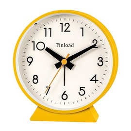 Tinload 4.5" Battery Operated Antique Retro Analog Alarm Clock, Small Silent Bedside Desk Clock,Lighted on Demand, Battery Operated, Snooze, for Living Room, Bedroom, Bedside, Desk(Yellow)