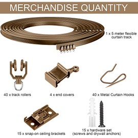 Jetec Curtain Tracks Ceiling Flexible Curtain Track Bendable Rail Curved Wall Mounted for Living Room Bedroom Divider Rod RV(5 Meter/ 16.4 Feet,Brown)
