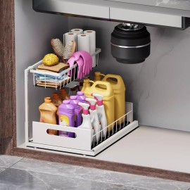 AIDERLY Under Sink Organizers Storage 2 Tier Slide Out Kitchen Cabinet Bathroom Storage