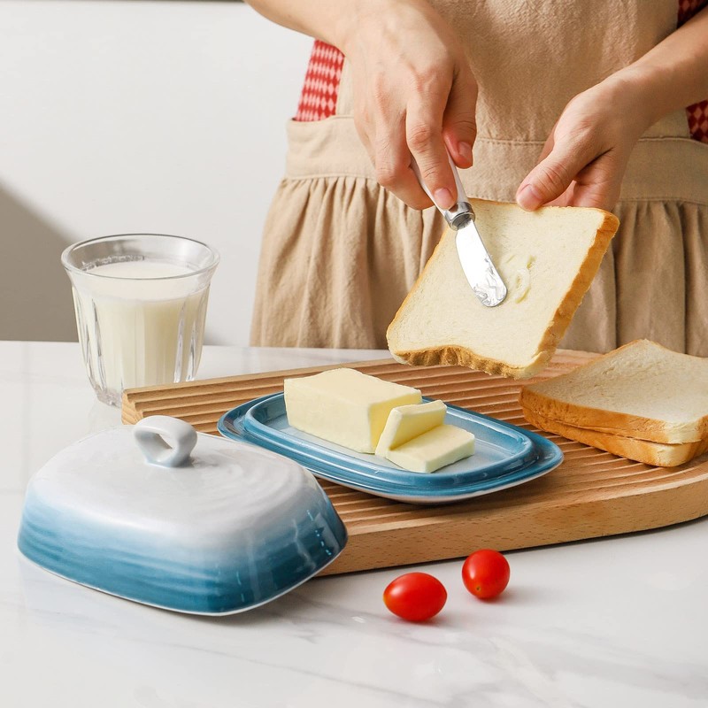 Hasense Butter Dish with Lid for Countertop, Ceramic Butter Holder