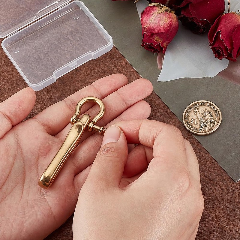 PH PandaHall Fish Hook Keychain, Brass Key Ring Golden Solid