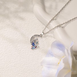 Dainty Mermaid Necklace, Elegant Star Moon Pendant, Mermaids Jewelry Gifts for Women Birthday Graduation (Mermaid Necklace-Moon B)