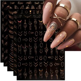 IDDFEVE Gold Geometry Nail Art Stickers - Minimalism Line Self-Adhesive 3D Nail Decals for DIY Golden Manicure (6 Sheets)