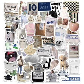 ZJSXINDI Stickers Aesthetic Waterproof Laptop Stickers Decals 57 Pcs for Water Bottle Laptop Computer Skateboard Bumper,Aesthetic Vsco Vinyl Stickers for Kids Teens Girls (Khaki)