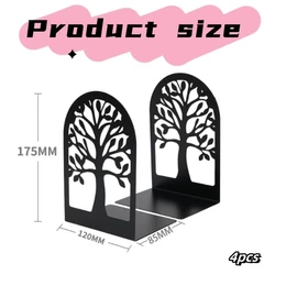 DACUAN Metal Bookend, 4 Packs Durable Book Holders, Book Shelf Holder Home Decorative, Heavy Duty Bookends Desktop Book Holder Organizer Book Ends for Shelves Black