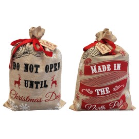 Large Christmas Jute Hessian Sacks With Gift Tags | 2 Pack | 50 x 70 cm | Chistmas Present Sacks | Xmas Bags With Drawstings