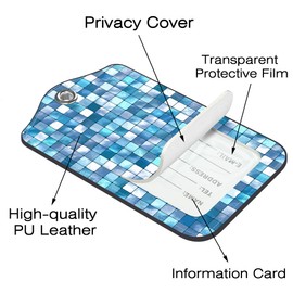 Neidius 2 Pack Luggage Tags for Suitcase,Abstract Squares PU Leather Idea Baggage Tag with Name Labels Privacy Cover Metal Ring Men and Women Travel Cruise Labels