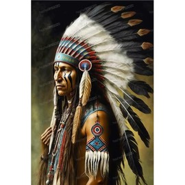 RMSGOZO 5D Native American Diamond Painting Kits - Indians Full Round Diamond Crystal Art Craft Kits for Adults, for Wall Decor & Living Room Decor Gifts (16 X 20 Inch)
