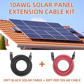 30FT 10AWG Solar Panel Extension Cable with Female & Male Connectors for Home, Boat & RV Solar Panels (Red + Black)