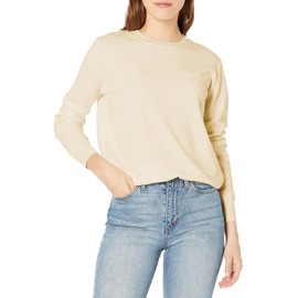 QUALFORT Women's Sweaters Beige Crewneck Sweater Long Sleeve Chic Soft Knitwear X-Large