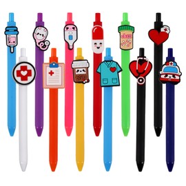 DIYASY 12 Pcs Cute Nurse Pens, Funny Nurse Accessories Pen Black Gel Ink Nursing Student Pens Set Prizes for Workers Office Supplies Gifts