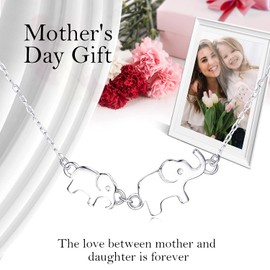 BlingGem Elephant Necklace for Women Sterling Silver 2 Elephants Symbol 2 Generations Necklace for Great Grandmother Mother Animal Jewelry Gifts for Women
