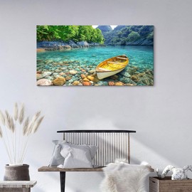 HGUAOA Lake Canvas Wall Art - Nature Landscape Mountain Wall Art for Living Room, Rustic Artwork for Walls, Pictures for Bedroom, Fine Home Decor, Scenic Wall Decor 20×40IN