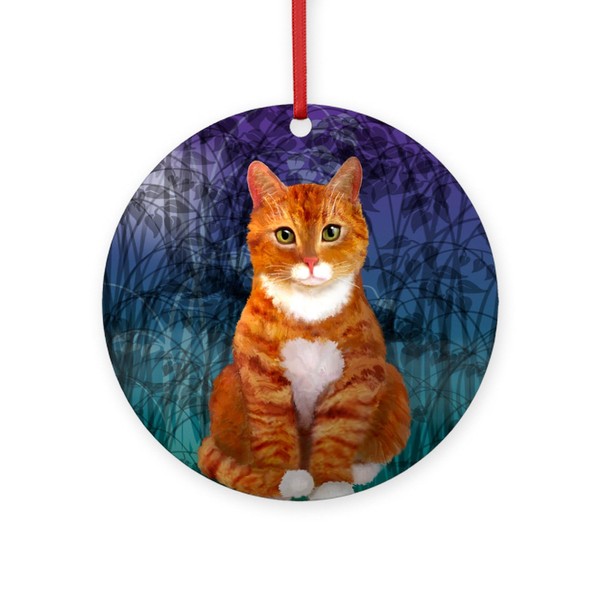 CafePress Orange Tabby Cat Round 4" MDF Holiday Ornament