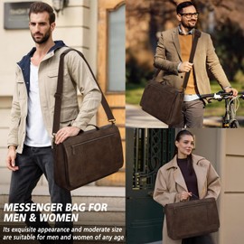 RAINSMORE Leather Messenger Bag for Men 15.6 Inch Laptop Bag Vintage Briefcase Large Computer Bag Satchel Shoulder Bag For College,Work,Business,Office,Dark Brown