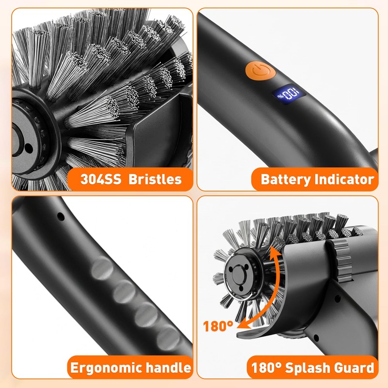 Electric Grill Brush Cordless Rechargeable Power Scrubber BBQ Grill Cleaner