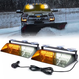 Xprite 2-in-1 High Intensity 32 LED Emergency Dash Strobe Warning Lights Interior Windshield Flashing Light w/Suction Cups for Volunteer Firefighter Construction Vehicles Truck White Amber