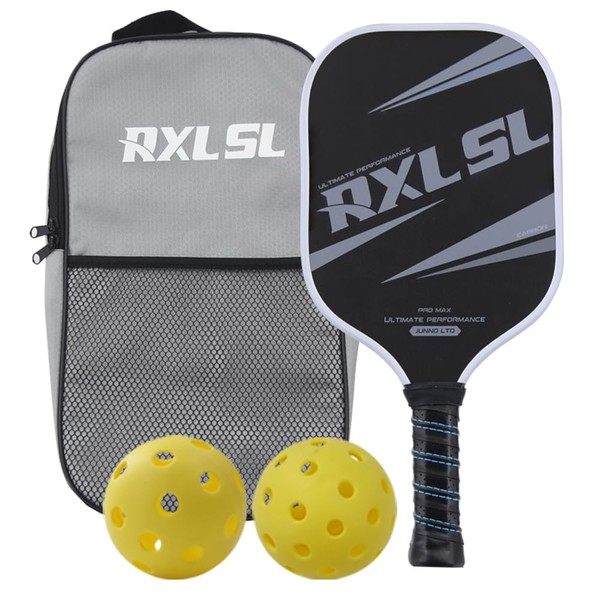 Carbon Fibre Pickleball Racket, RXL SL Pickleball Racket Set with 1 Paddle, 2 Pieces Outdoor and Indoor Pickleball Balls & 1 Carry Bag, Paddle Thickness 16 mm, Grey