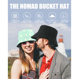 Unisex Bucket Hat for Women Men Cotton Summer Sun Beach Hat, Denim Packable Fisherman Cap for Casual, Trips, Sports, Flower Green, M