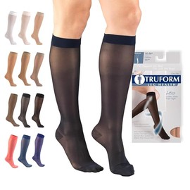 Truform Sheer Compression Stockings, 15-20 Mmhg, Women's Knee High Length, Denier Navy, Medical Support Hose Mujer, Large