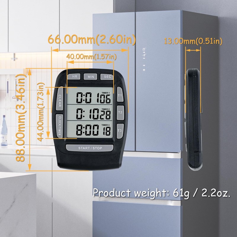 Jayron JR-KT001 Digital Timer Large LCD 3 Channel Countdown Timer,Kitchen