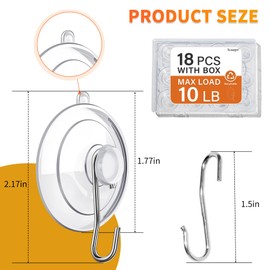 Scaups 18 Pack Suction Cup Hooks Max Load 10LB, 1.77Inch Suction Cup Hook for Glass Window, Reusable, Suitable for Glass, Windows, Bathrooms, Kitchens, Tiles, Shower Cubicles