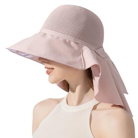 Sun Hat for Women UPF 50+ UV Sun Protection Wide Brim Foldable Summer Beach Bucket Cap with Neck Flap Outdoor Pink
