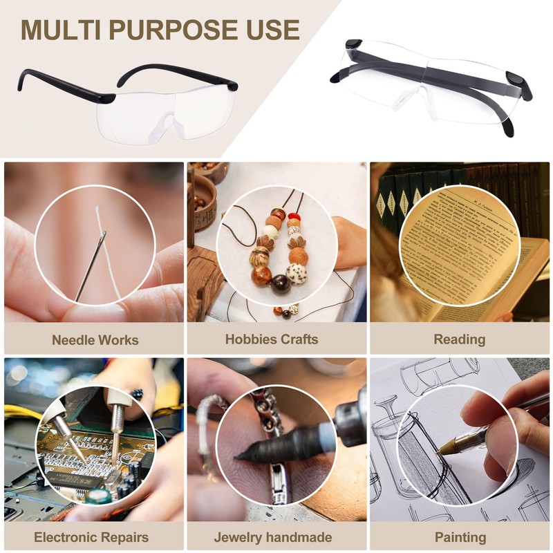 OKH 2-Pack 200% Magnifying Glasses for Close Work Hands-Free Ideal