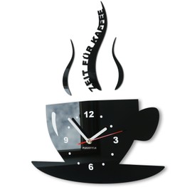 FLEXISTYLE Cup Time for Coffee Modern Kitchen Wall Clock, 3D Roman, Wall Clock Decoration (Black), 32 x 19 cm
