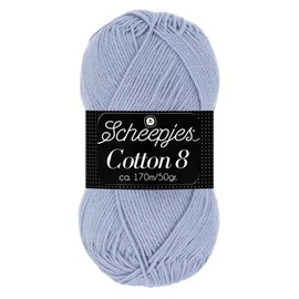 Scheepjes Cotton 8 Cotton Yarn Light Blue | Crochet Wool Pure Cotton for Knitting and Crocheting | 100% Cotton | 50 g ~ 170 m for Needle Size 3 mm (651)