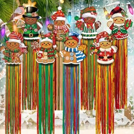 DoubleFill 8pcs Christmas Windsocks Outdoor Hanging Decorations with Tassels Gingerbread Yard Signs for Outside 3.3ft Xmas Decorative Signs for Wall Tree Home Lawn Yard Party Supplies Garden Decor