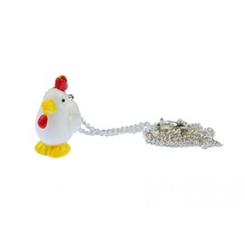 Miniblings Chicken Necklace 45 cm Rooster Chicken 3D Easter White Red Comb Handmade Fashion Jewellery Link Chain Silver-Plated, Plastic, No Gemstone