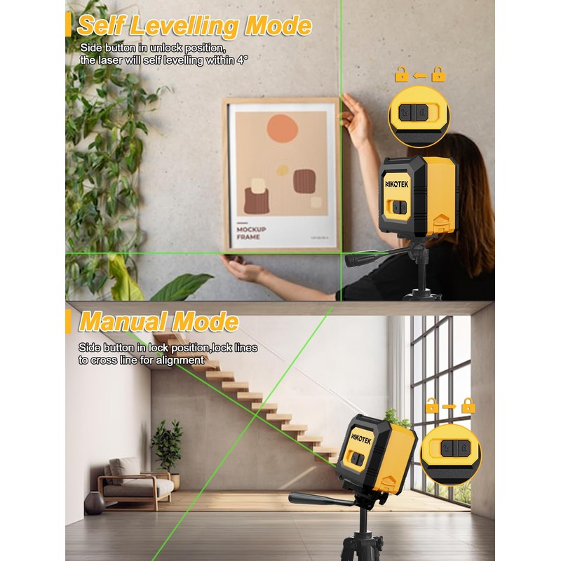 Laser Level Self-Leveling Green Beam Horizontal and Vertical Cross-Line Laser