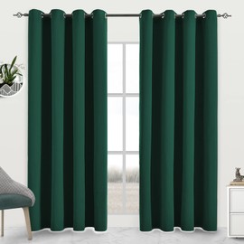 JSFLY Blackout Curtains for Bedroom Thermal Insulated Light Blocking Room Darkening Curtains Solid Grommet Window Drapes for Living Room, Set of 2 Curtain Panels 52 W x 96 L inch Long Hunter Green
