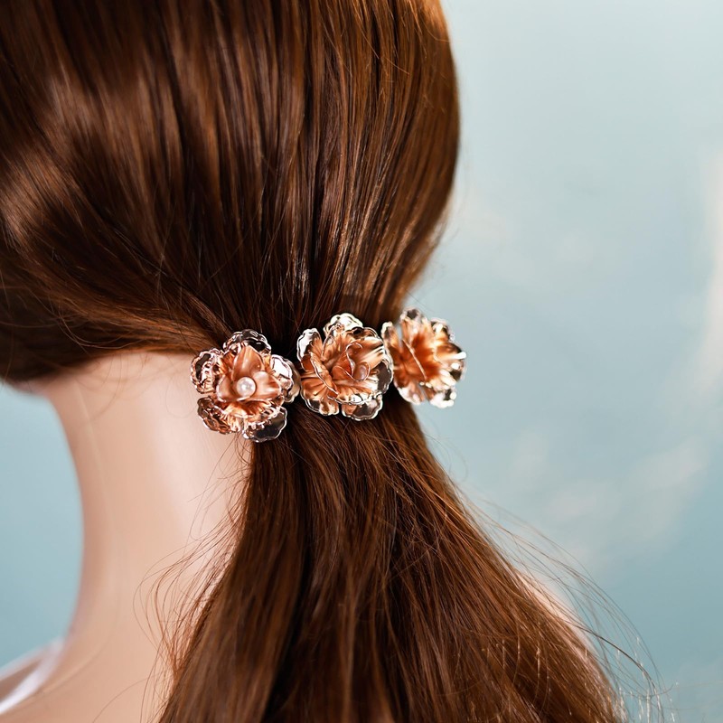 Rose Gold Flower Hair Barrettes for Women, Set of 2