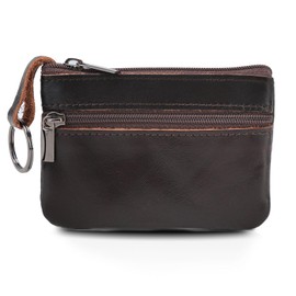 Genuine Leather Mens Coin Purse Tray Coin Pouch Small Cash Change Key Wallet Holder Mini Money Bag with Zip Keychain Business Cards Specie Organizer Gifts for Men Women Dad Father, Retro Brown