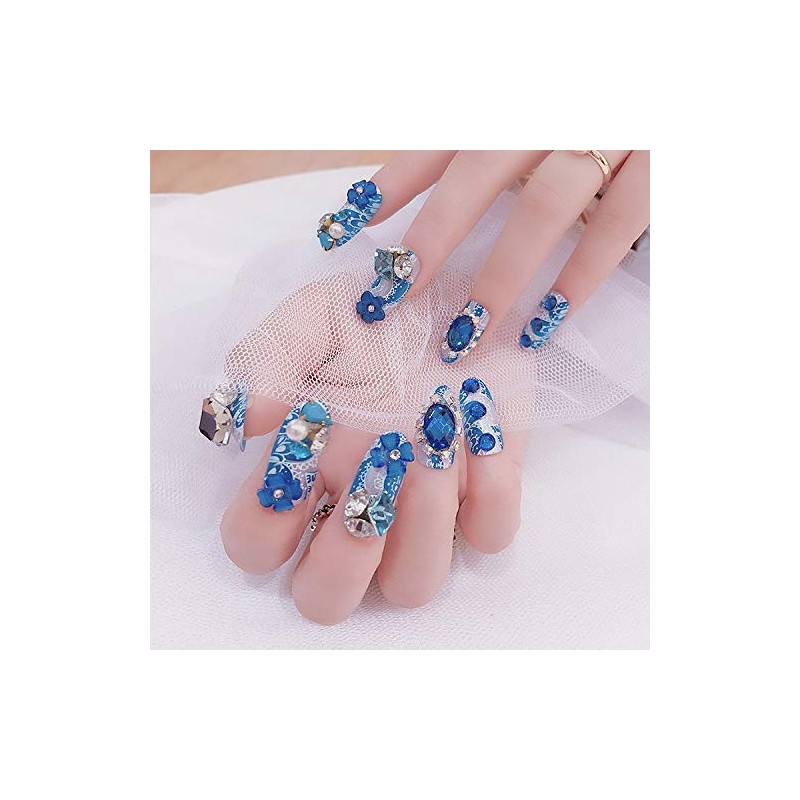 Luxury False Nails Dazzling False Nails Nail Tips Blue Sparkling