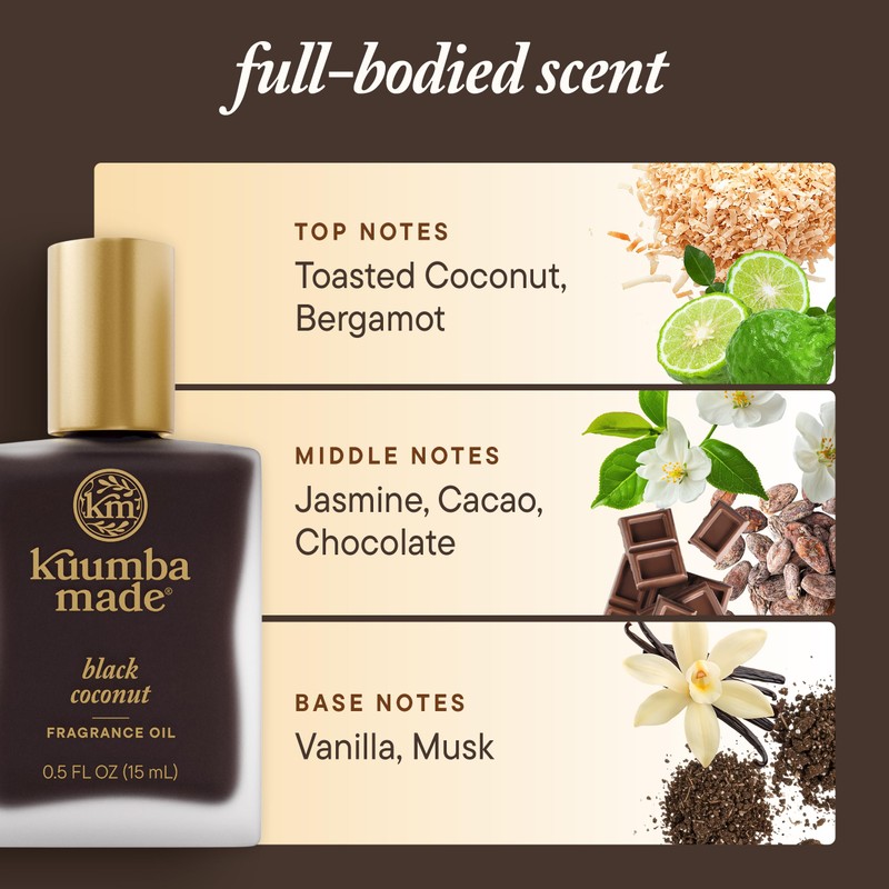 Kuumba Made Black Coconut Fragrance Oil, Long-Lasting Small-Batch Perfume Roller,